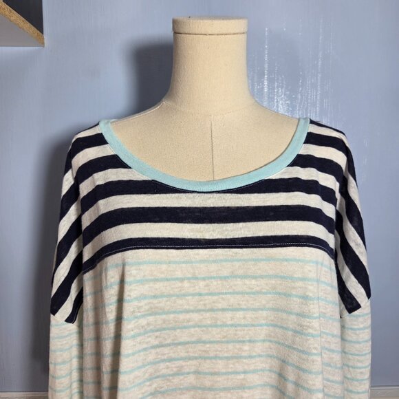 Lane Bryant 22/24 White Black Striped 3/4 sleeve Linen Blend Lightweight Tee - Picture 2 of 11